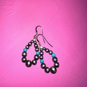 Silver and Turquoise Beaded Earrings